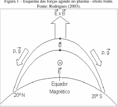 Figura 1 – Esquema das forças agindo no plasma - efeito fonte.   Fonte: Rodrigues (2003)