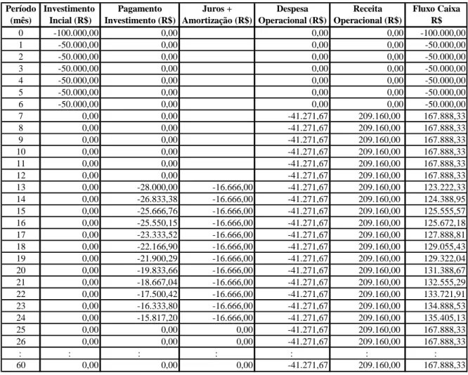 Tabela 10. Fluxo de Caixa da Alternativa de Uso 2, com financiamento. 