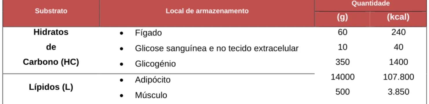 Tabela 5: Principais locais de armazenamento de HC e L em indivíduos saudáveis não obesos 