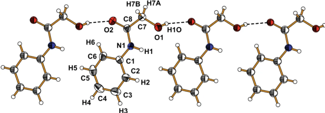 Fig. 3. View of the OAH    O hydrogen bonded chain of N-phenyl-2-hydroxyacetamide molecules.