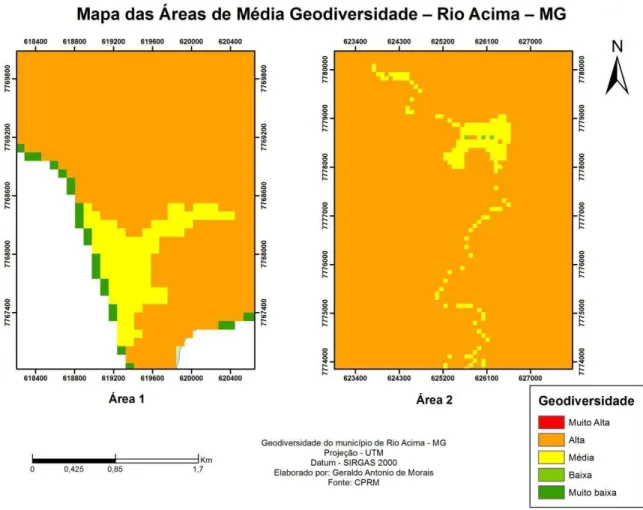 Figura 5  – Mapa com classificação Média para Geodiversidade, localizado no sul de Rio  Acima - MG