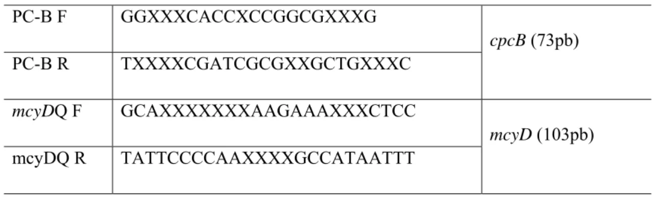 Tabela 4. Iniciadores para ficocianina (PC) e microcistina (mcy) (desenhados neste  trabalho) que foram nas análises de Q-PCR