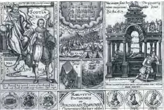 Figura 2: Frontispício (detalhe) de Samuel Purchas,  Purchas his Pilgrimes (Londres, 1625)