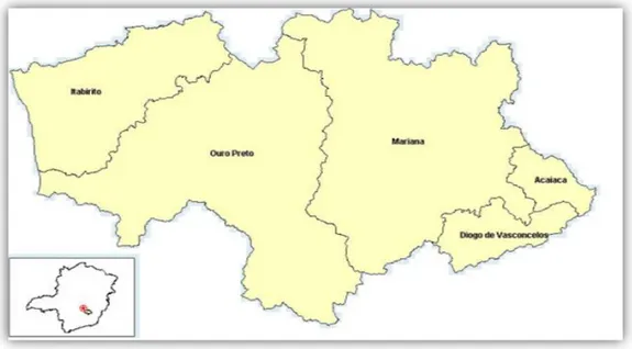 Figura 1: Localização dos municípios que compõem esta pesquisa no Estado de Minas Gerais 