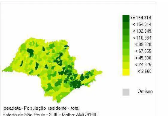 Figura 4: Distribuição espacial da população dos municípios paulistas nos anos  2000 