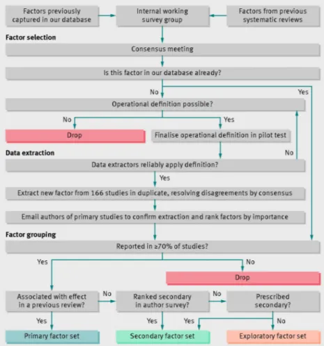 Fig 1 Process of factor selection, extraction, and grouping in study of effectiveness of computerised clinical decision support systems