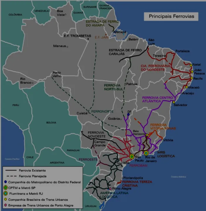 Figura 4.5  Mapa das Principais Ferrovias do Brasil  Fonte: ANTT (2004) 