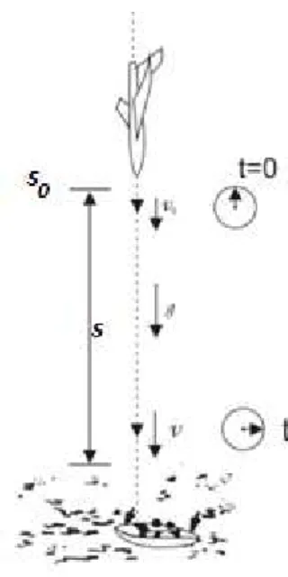 Figura 1. O corpo é lançado para baixo com uma velocidade inicial v 0.  A aceleração do  movimento é a aceleração da gravidade 