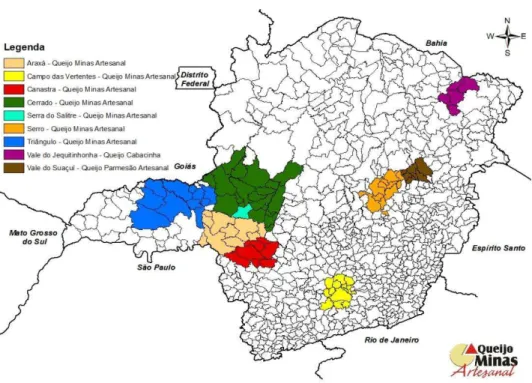 Figura 1. Mapa dos queijos artesanais de Minas Gerais. 