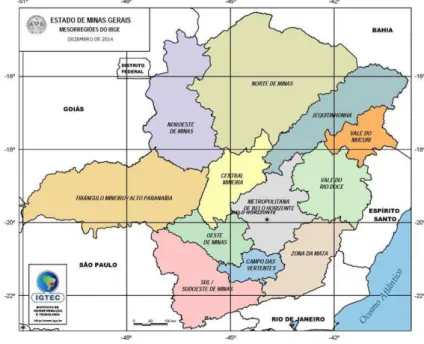 Figura 3. Mapa com as mesorregiões de Minas Gerais. 