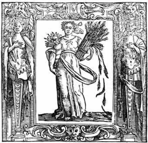 FIGURA 17 - Alegoria da Abundância, 1613, Anônimo. Xilogravura que ilustra a obra Iconologia de Cesare  Ripa, edição de 1613, Siena