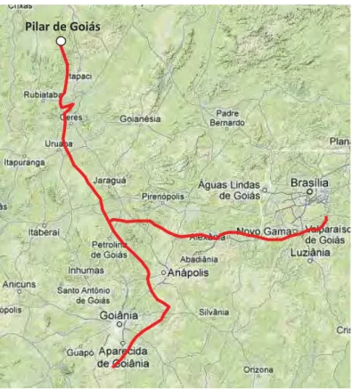 Figura 1.1- Vias de acesso para a cidade de Pilar de Goiás. Em A Goiânia em B Pilar de Goiás- Goiás-GO