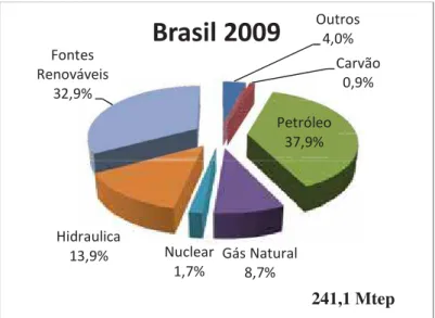 Figura 2:Produção de energia primária no Brasil em 2009. Fonte: MME Balanço Energético Nacional (BEN) (2010,  Tab
