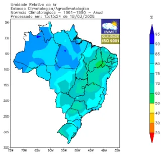 Figura 11. Umidade Relativa Anual no Brasil.  Fonte: Instituto Nacional de Metereologia – INMET (2008)