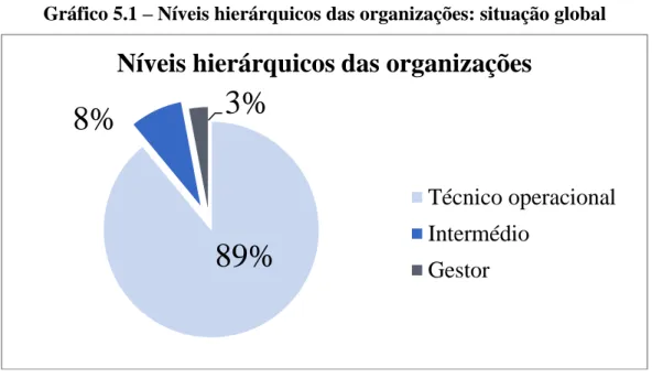 Gráfico 5.1 – Níveis hierárquicos das organizações: situação global 