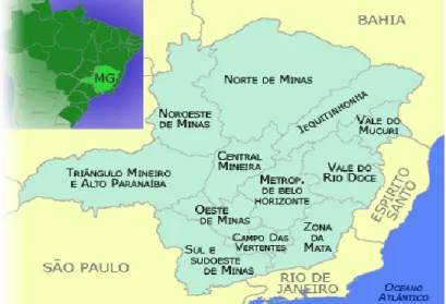 Figura 3.1.  Mesorregiões do Estado de Minas Gerais, Brasil. 
