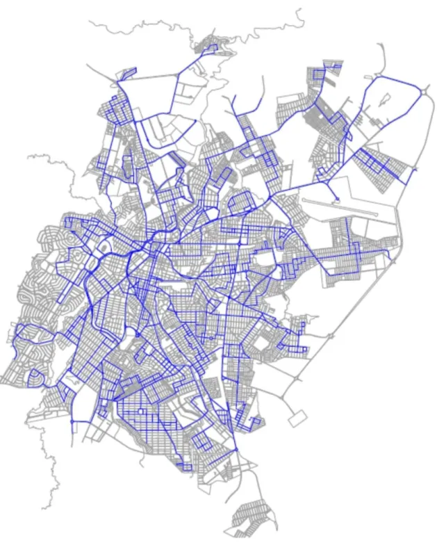 Figura 3.3 Sistema posterior às intervenções de transporte coletivo urbano na cidade  de Montes Claros – cobertura  das empresas ALPRINO e TRANSMOC; 
