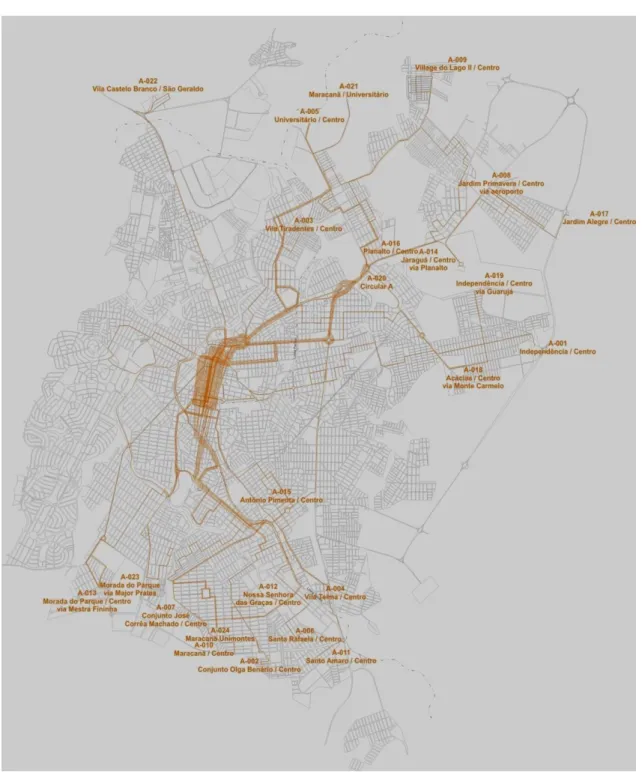 Figura 3.4 Sistema posterior às intervenções de transporte coletivo urbano – cobertura ALPRINO