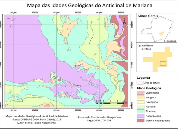 Figura 5.3 - Mapa da variável Idades Geológicas do Anticlinal de Mariana. Fonte: CODEMIG (2010) 