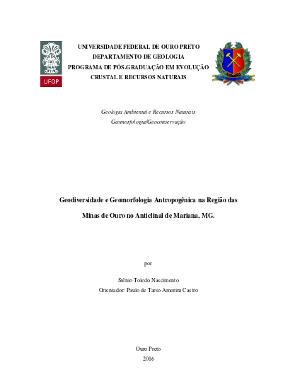 Universidade Federal De Ouro Preto Departamento De Geologia Programa De PÓs GraduaÇÃo Em 8977