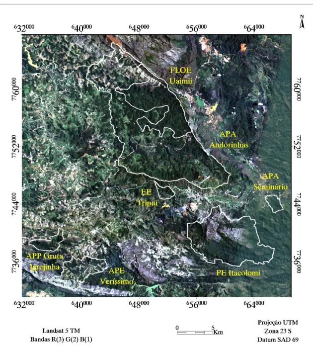 Figura 6.1 – Imagem Landsat – 5 TM da Área de Estudo, Espinhaço Sul (MG), fevereiro de 1985