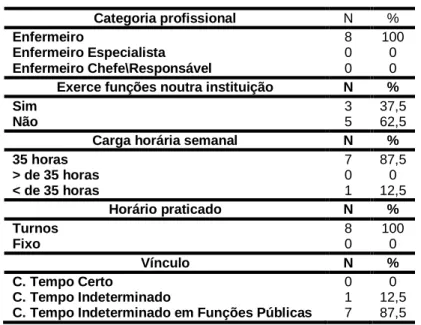 Tabela 7 – Caracterização profissional dos Enfermeiros (N=8) 