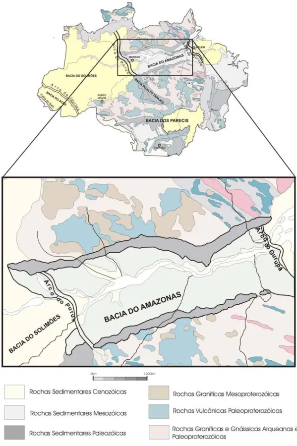 Figura 2.15 - Mapa de localização e contexto geológico da Bacia do Amazonas.