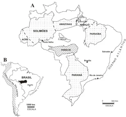 Figura 3.1 - Mapa de localização da Bacia dos Parecis em relação às demais bacias paleozóicas brasileiras.