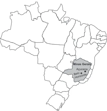 FIGURE 1 - Location of the Açucena Municipality, East region of the  State of Minas Gerais, Brazil