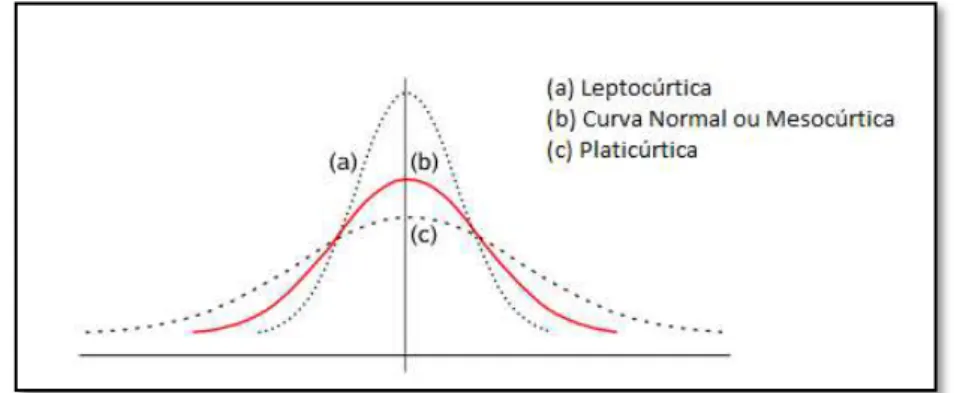 Figura 17 - Formas da curva de distribuição em relação à curva normal.  Fonte: MSPC (2008)