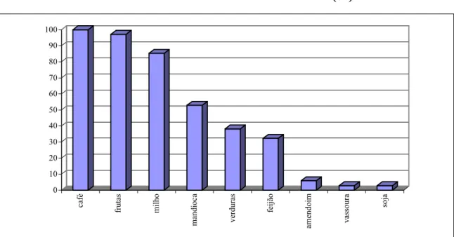 Gráfico 2: Produtos cultivados na Vila Rural da Paz-Rolândia (%)  0102030405060708090100