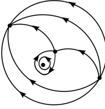 Figura 1.13: Retrato de fase do sistema (1.9) no disco de Poincar´e.