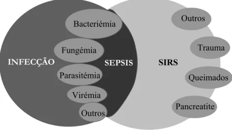 Figura 2.1 – Relações entre infecção, SIRS e sepsis (adaptado de Bone et al [14]). 