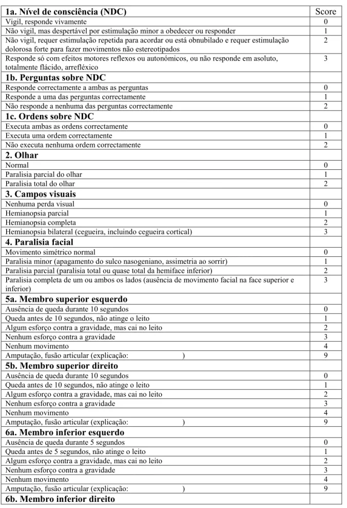 Tabela 2.4 -  Items da escala “National Institutes of Health Stroke Scale” 