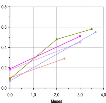 Gráfico 2: Evolução da avidez em cinco infecções primárias. 