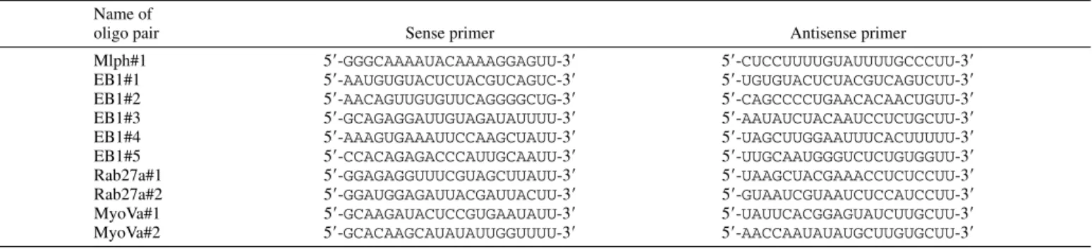 Table 3. siRNA oligonucleotides