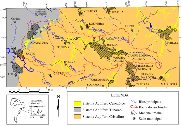 Figura 3.15: Distribuição dos aqüíferos na bacia do rio Jundiaí e áreas adjacentes. 