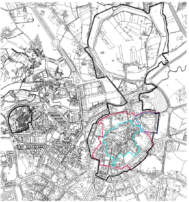 Figura 3.7: Limites da áreas crítica de recuperação urbanística da zona histórica de Viseu,  (ARU 2014) 