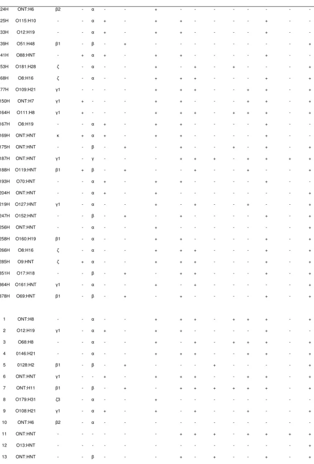 Tabela 3: Perfil dos genes de virulência, sorotipagem, e subtipagem do gene  eae das estirpes de EPEC isoladas de humanos e animais