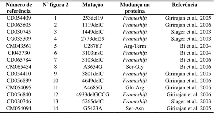 Tabela 4. Mutações no gene RAI1   Número de 