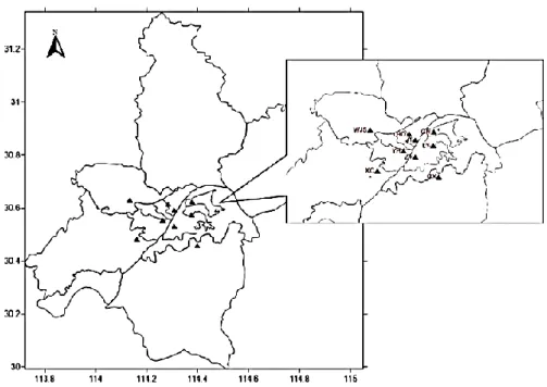 Figure 2 Location of the nine monitoring stations in  Wuhan (Song et al., 2016)