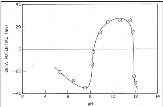 Figura  3.8-  Potencial  zeta  do  quartzo  em  função  do  pH  na  presença  de  1x10- 4 M  de  FeCl 2  (Fuerstenau, 1976)
