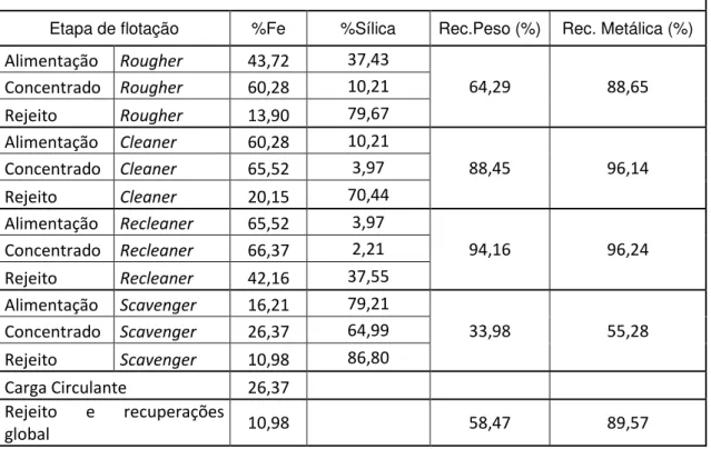 Tabela  V.  1-  Resultados  da  amostragem  industrial  do  circuito  original  de  flotação  convencional