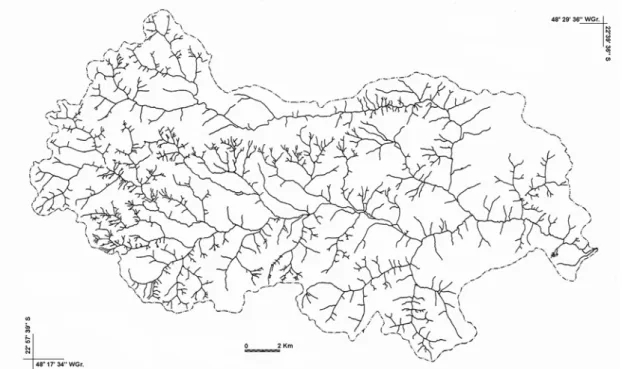 Figura 1. Rede de drenagem da bacia do Rio Capivara, Botucatu, SP. 