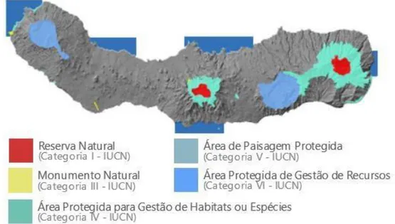 Figura 1:Tipologia das Áreas Protegidas integrantes do Parque Natural da Ilha de São Miguel e sua  correspondência com as categorias de proteção de acordo com a IUCN (Fonte: 