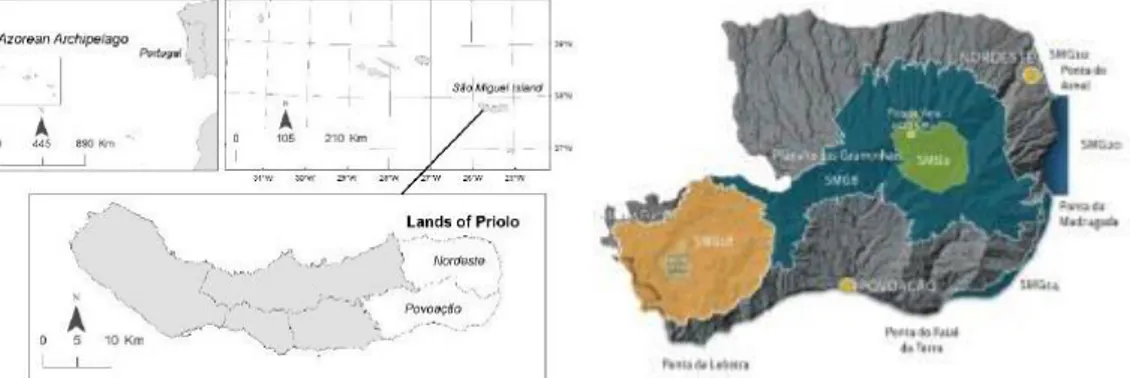 Figura 3: Localização das Terras do Priolo (concelhos do Nordeste e Povoação) (Sociedade Portuguesa para  o Estudo das Aves, 2017c) 