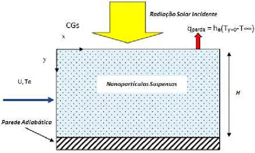 Figura 3: Modelo Esquemático de um Coletor Solar de Absorção Direta (VEERARAGAVAN  et al., 2012, traduzido)