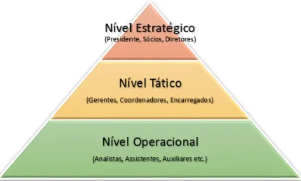 Figura 1 – Níveis estratégico, operacional e tático das organizações  Fonte: Andrade (2014)