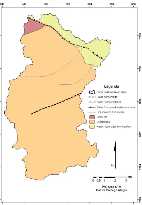 Figura 3.5 – Carta Geológica da bacia do Ribeirão do Melo (Gonçalves, 2007) 