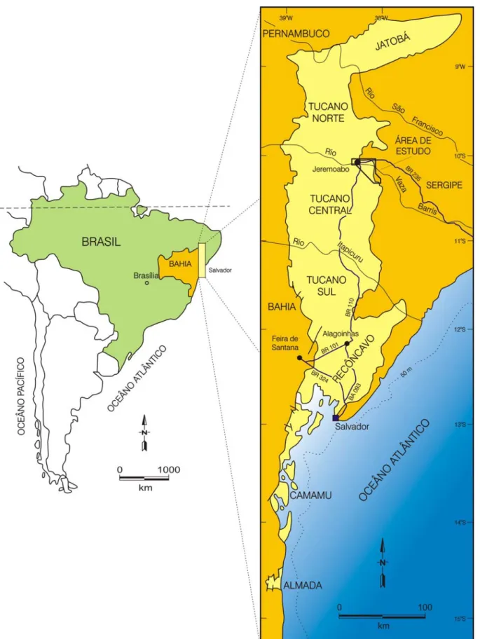 Figura 1.1. Mapa de localização do Rifte do Recôncavo-Tucano-Jatobá. 